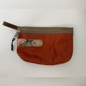 Floral Accent Tan and Brown Women's Leather Clutch